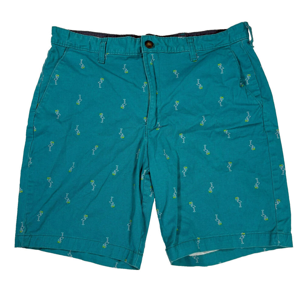 George Men’s Shorts 34 Teal Cotton Stretch Chino Casual Summer Cocktail Print